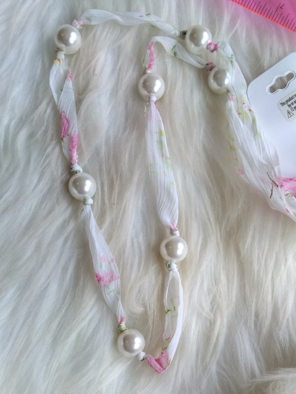 Floral White Faux Pearl-Accent Scarf Necklace